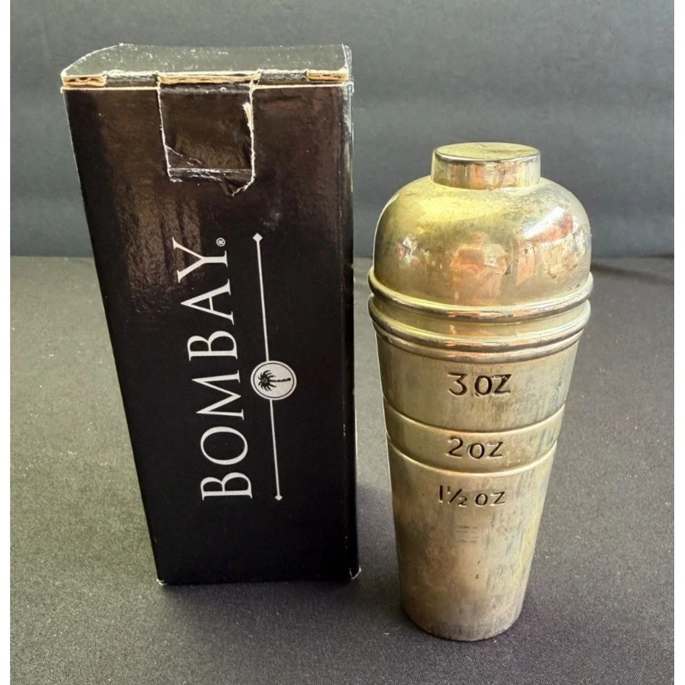 Vintage Bombay Silver Mini Cocktail Shaker Cherry Cocktail‎ Sticks Picks Jigger